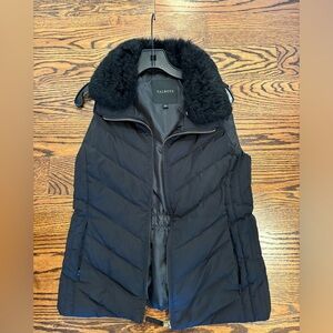 Talbots Black Down Puffer Vest with Faux Fur Collar - Size Small